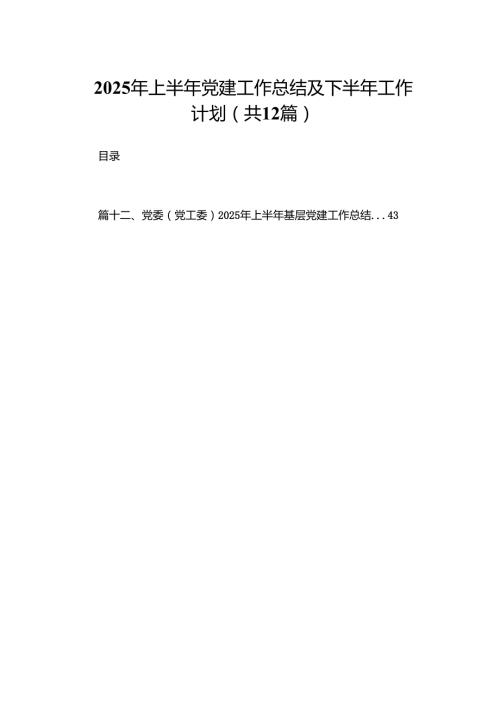 2025年上半年党建工作总结及下半年工作计划1(精选12篇).docx