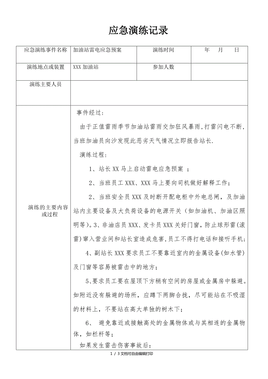加油站应急预案演练记录雷电.doc_第1页