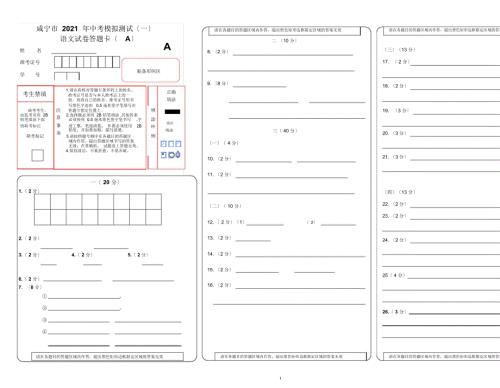 中考语文答题卡模板.docx