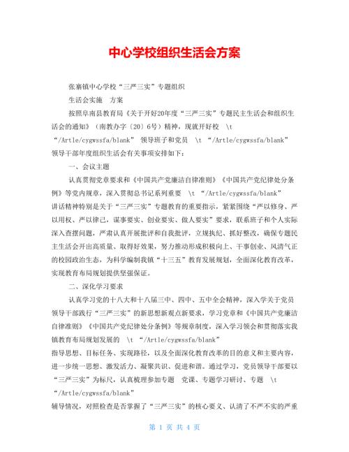 中心学校组织生活会方案.doc