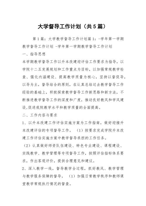 大学督导工作计划共5篇.docx
