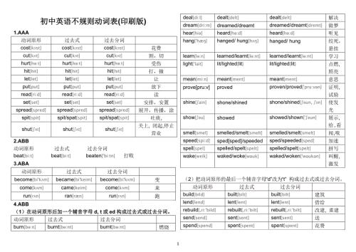 初中英语不规则动词表最新整理版.doc