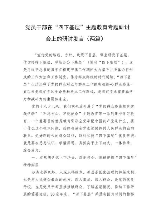党员干部在四下基层主题教育专题研讨会上的研讨发言两篇.docx