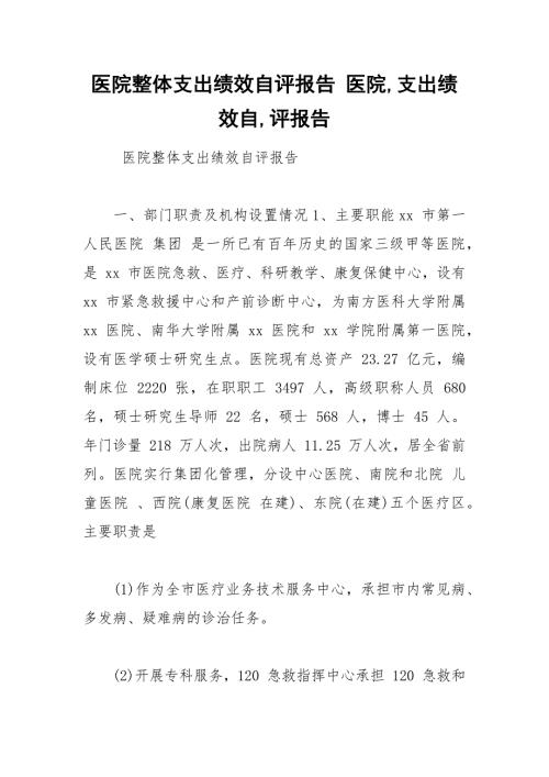 医院整体支出绩效自评报告医院支出绩效自评报告.docx