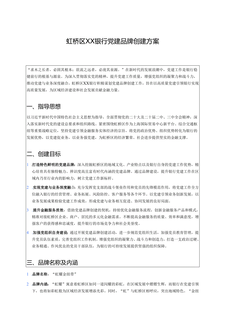 1.XX银行党建品牌创建方案（最新版）.docx_第1页