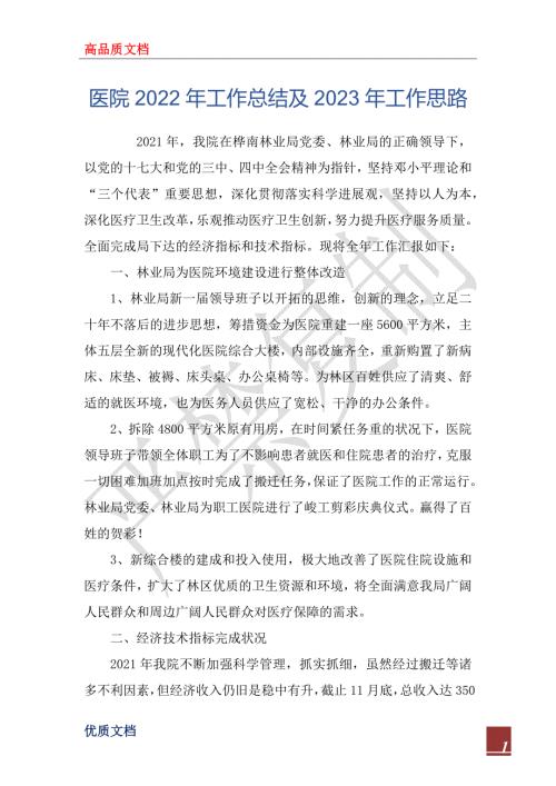医院2022年工作总结及2023年工作思路.docx
