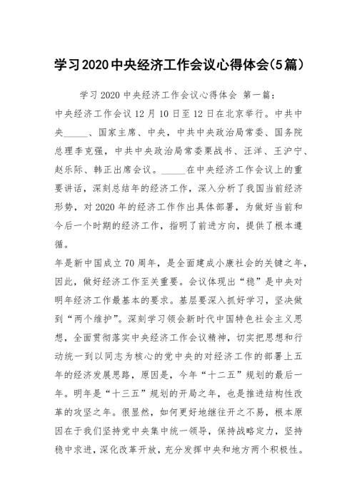 学习2020中央经济工作会议心得体会5篇.docx