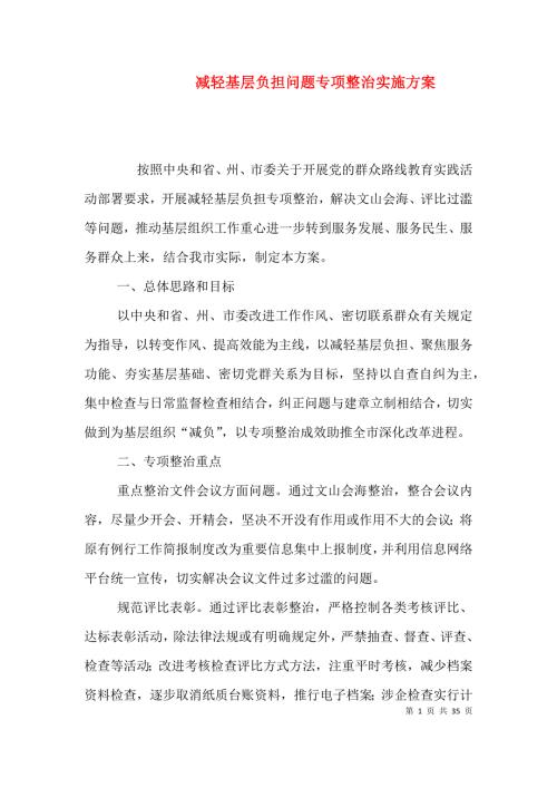 减轻基层负担问题专项整治实施方案.doc