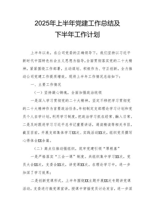 2025年上半年《党建工作总结》及下半年工作计划（汇编10份）.docx
