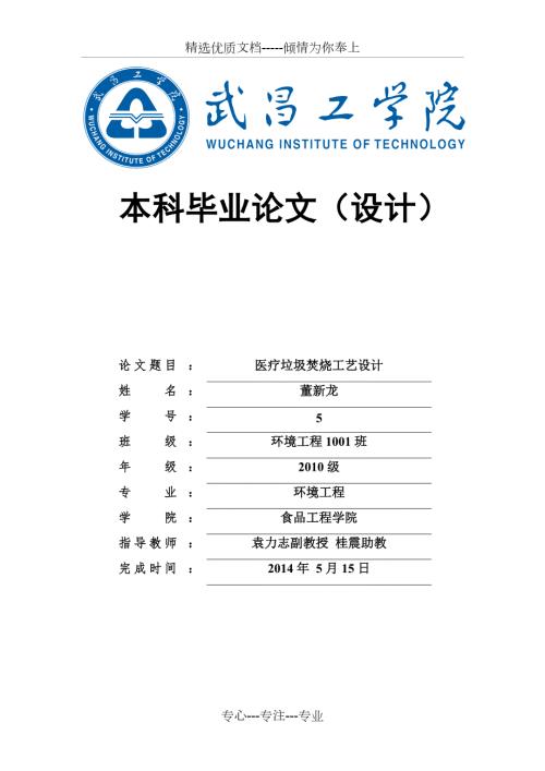 医疗垃圾焚烧处理工艺设计毕业设计共21页.doc