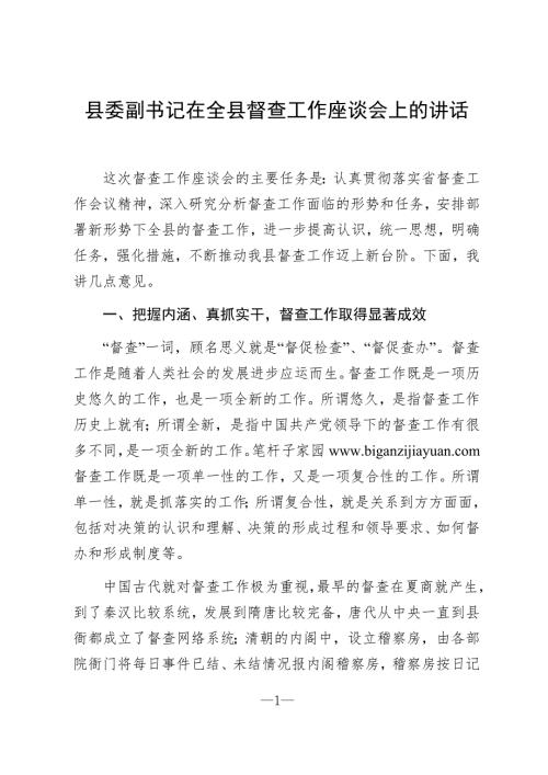 县委副书记在全县督查工作座谈会上的讲话.docx
