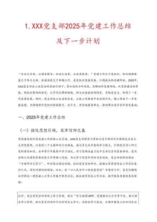 1.XXX党支部2025年党建工作总结及下一步计划.docx