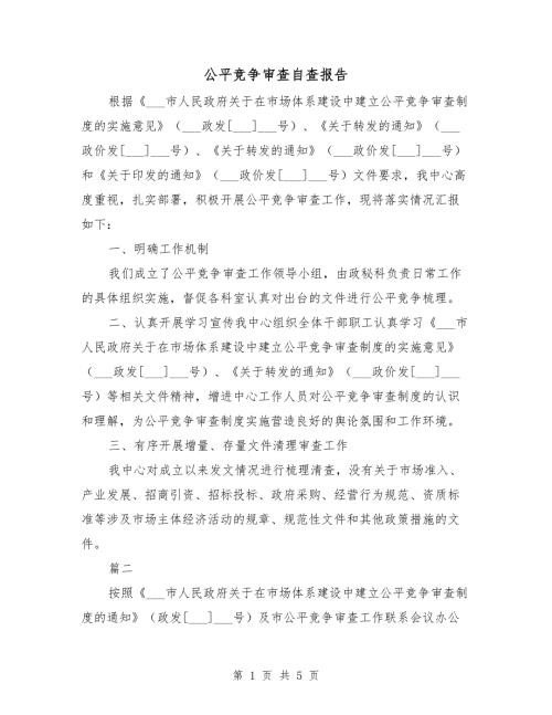 公平竞争审查自查报告.doc