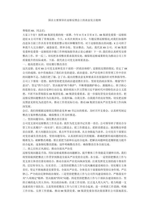 国企主要领导在巡察反馈会上的表态发言提纲.docx