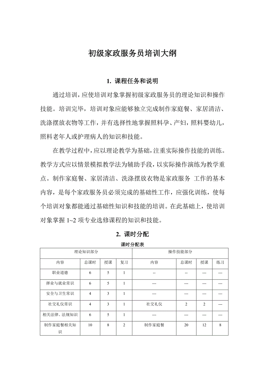 初级家政服务员教学大纲.doc_第1页