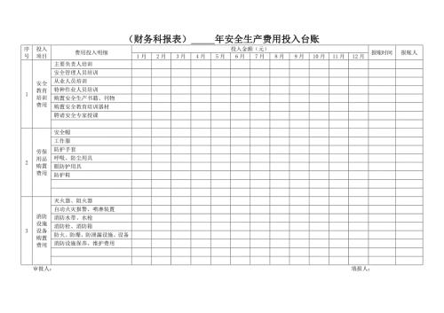 安全生产费用投入台账模版报表.doc