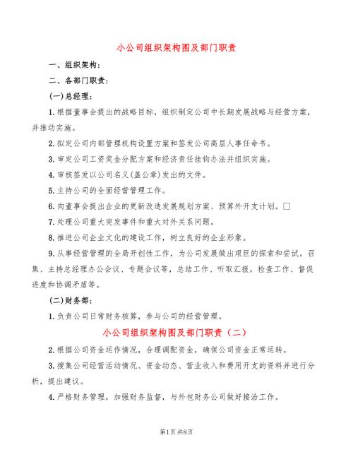小公司组织架构图及部门职责11篇.doc