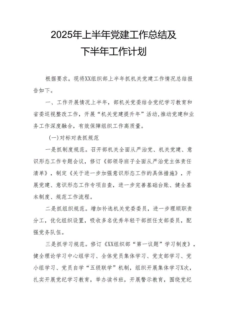 2025年上半年《党建工作总结》及下半年工作计划.docx_第1页