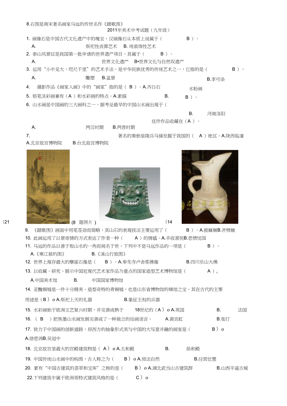 初中毕业会考美术试题.doc_第1页