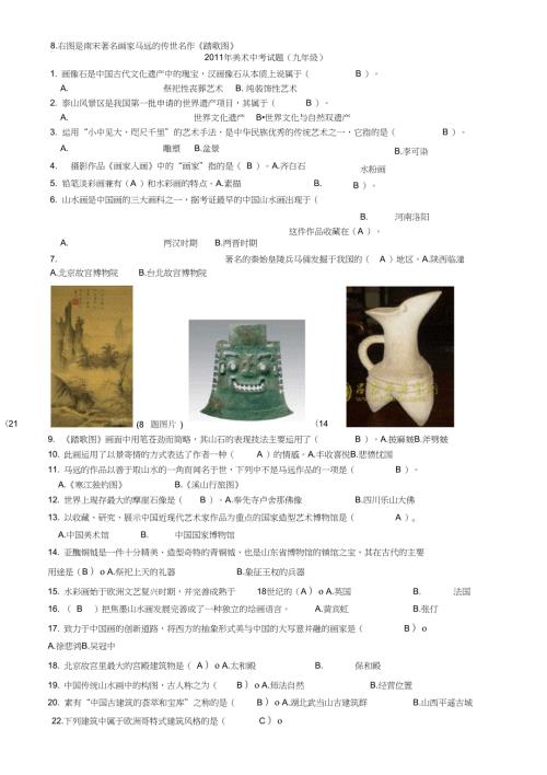 初中毕业会考美术试题.doc