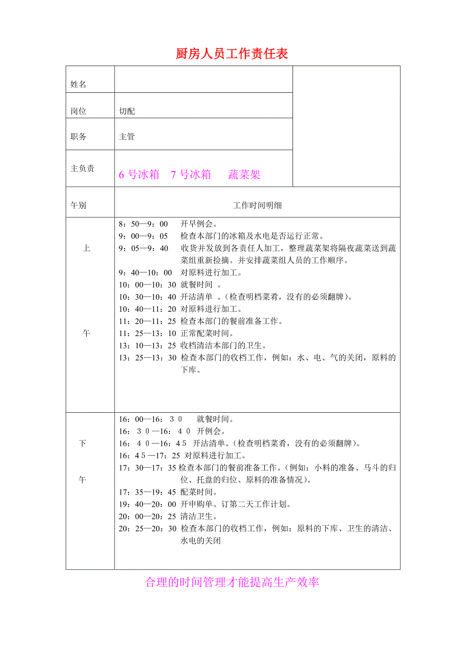 厨房人员工作时间流程表范本.doc_第1页