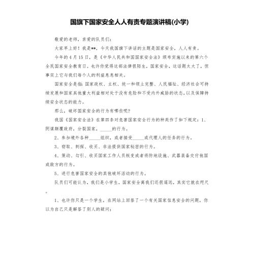 国旗下国家安全人人有责专题演讲稿小学.docx