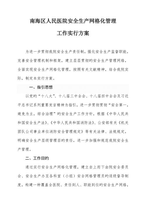 南海区人民医院安全生产网格化管理工作实施专题方案.doc