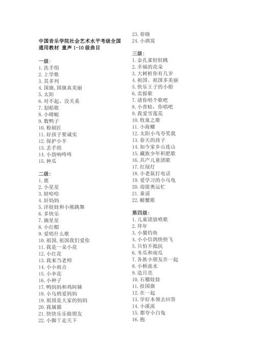 中国音乐学院社会艺术水平考级全国通用声乐类考级曲目.doc