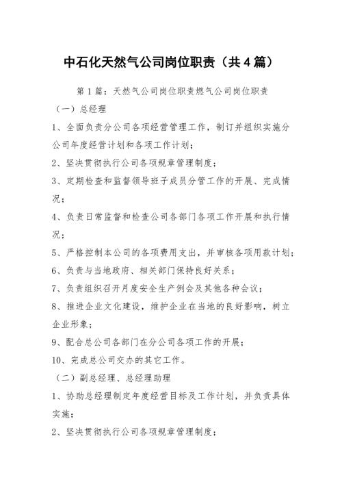 中石化天然气公司岗位职责共4篇.docx