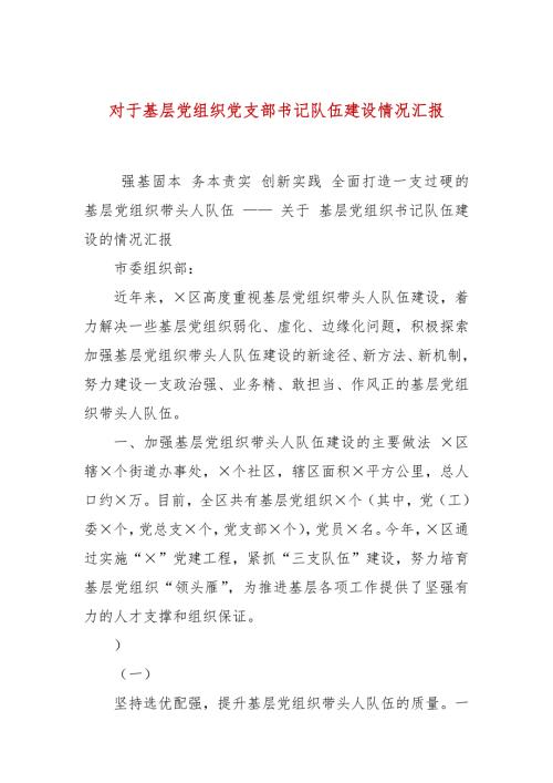 对于基层党组织党支部书记队伍建设情况汇报.docx