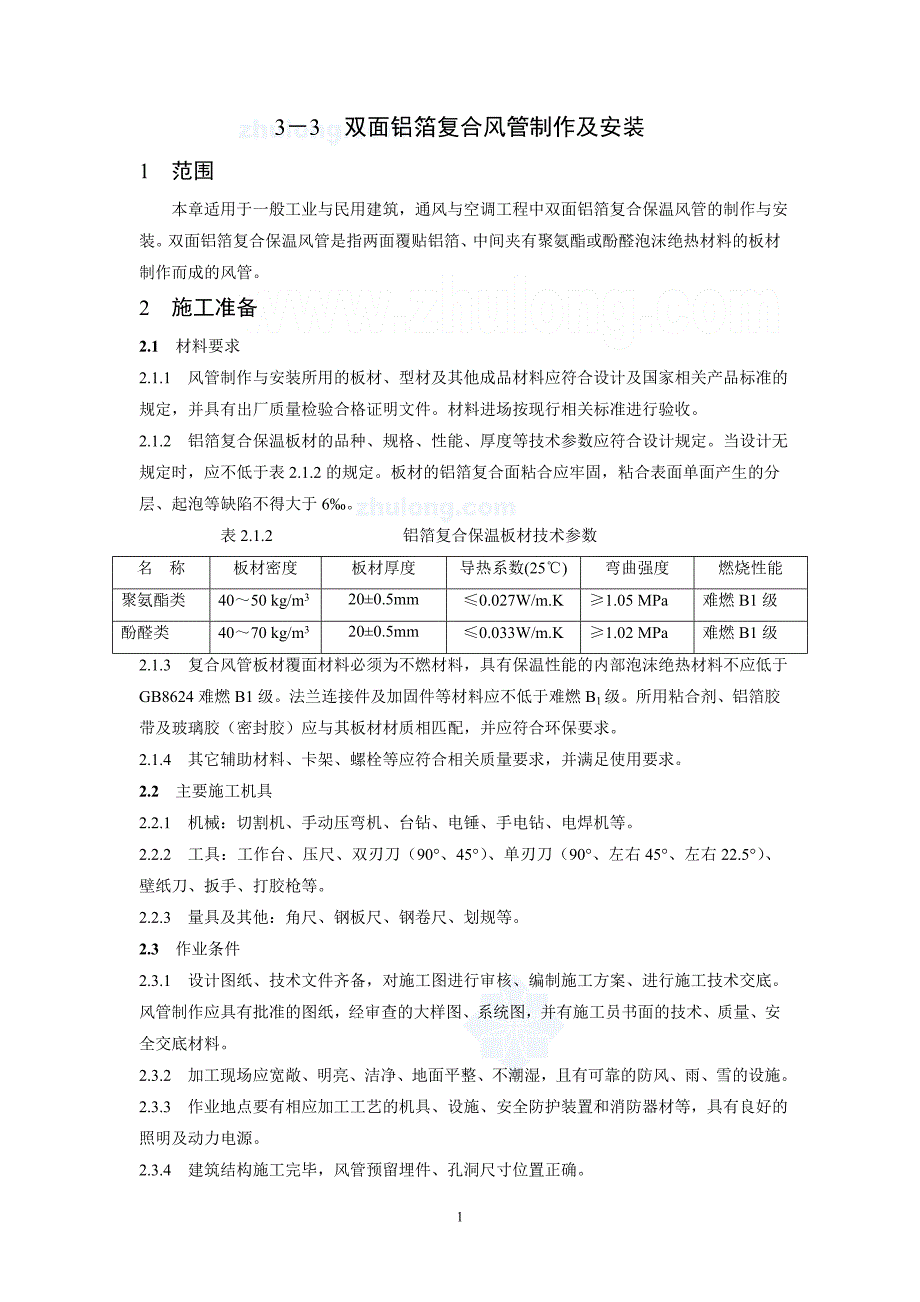 双面铝箔复合风管制作与安装施工工艺标准secret.doc_第1页
