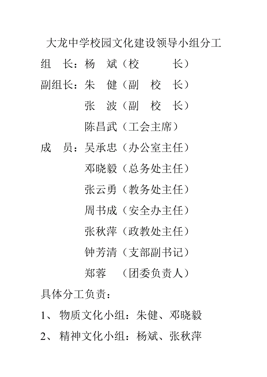 大龙中学校园文化建设领导小组分工.doc_第1页
