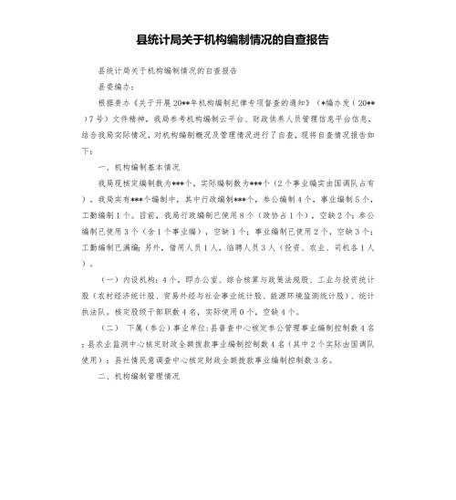 县统计局关于机构编制情况的自查报告.docx