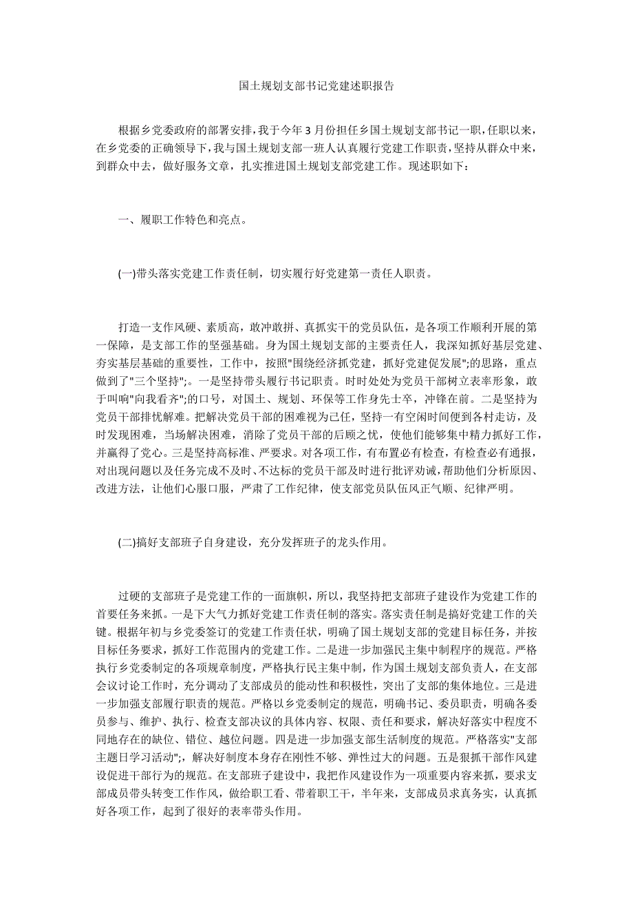 国土规划支部书记党建述职报告.docx_第1页