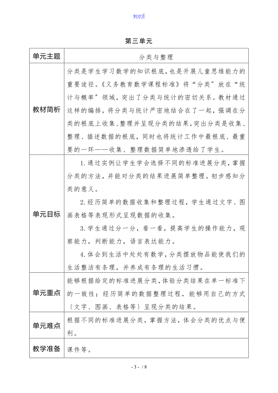 人教版数学一年级下册单元教学计划清单.doc_第3页