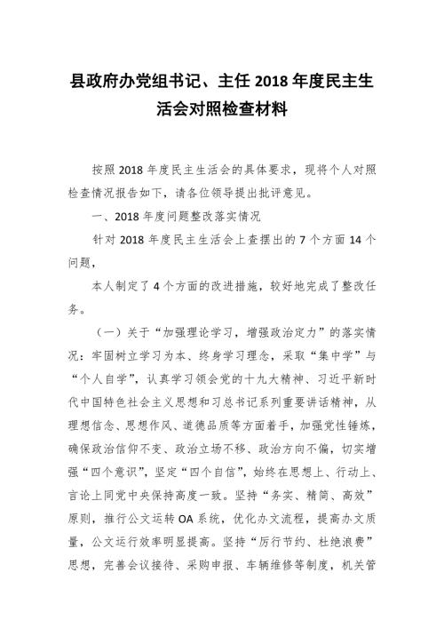 县政府办党组书记主任民主生活会对照检查材料.docx