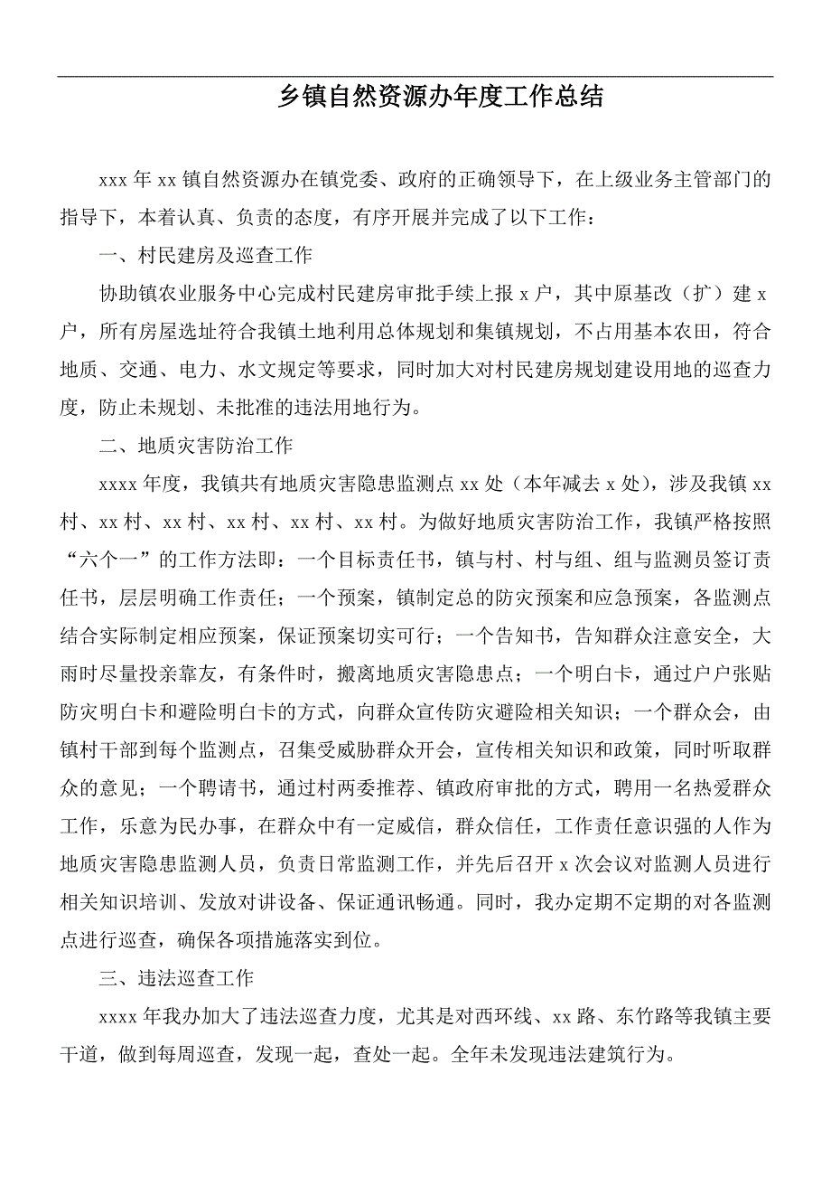 乡镇自然资源办工作总结.docx_第1页