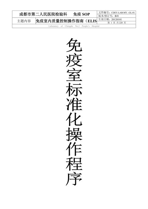 医院免疫室标准化操作程序免疫室内质量控制操作指南ELISA人民医院检验科免疫SOP人民医院质量管理体系文件.doc