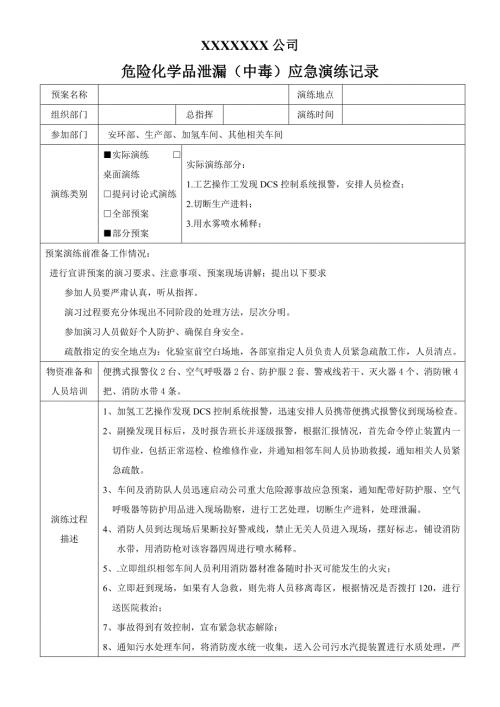 危险化学品泄漏应急演练记录.doc