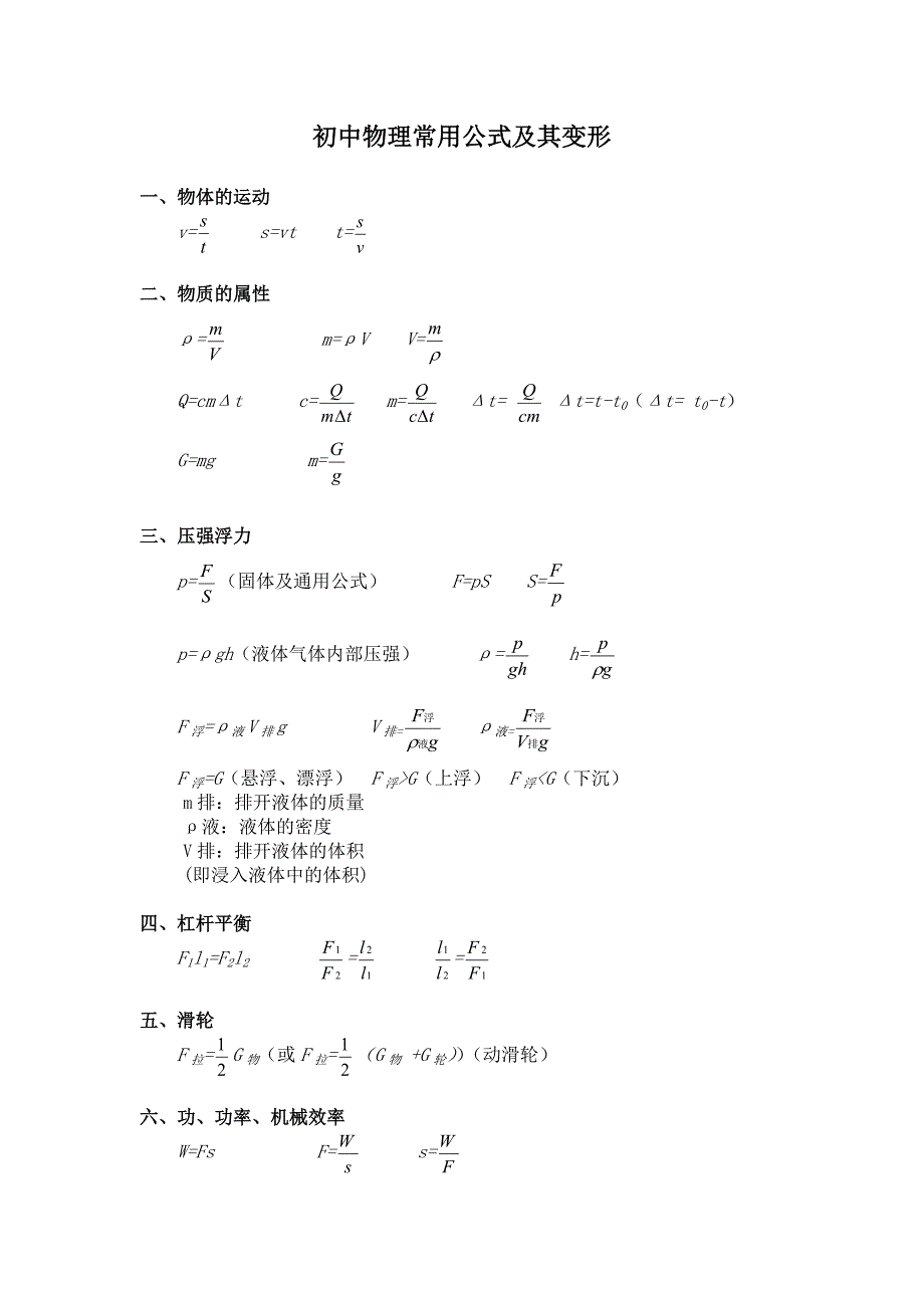 初中物理常用公式及变形式.doc_第1页