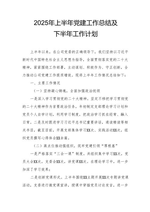 2025年上半年《党建工作总结》及下一步工作打算（汇编3份）.docx