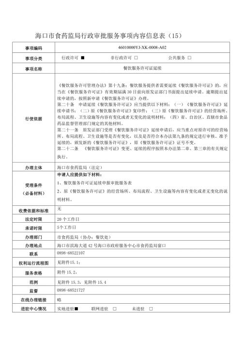 原创海口市食药监局行政审批服务事项内容信息表15.doc