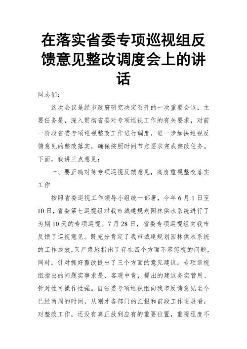 在落实省委专项巡视组反馈意见整改调度会上的讲话.doc
