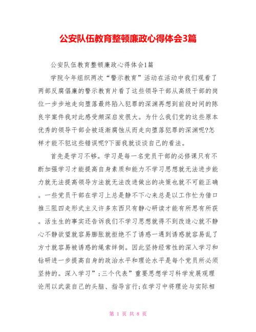 公安队伍教育整顿廉政心得体会3篇.doc