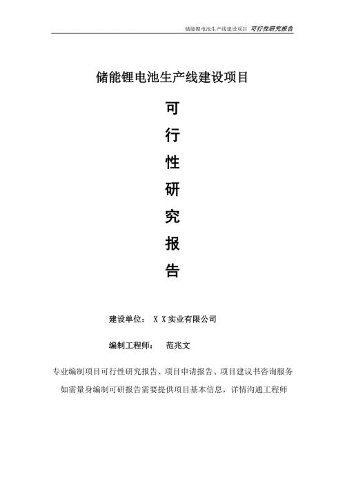 储能锂电池生产线项目可行性研究报告完整可修改版.doc