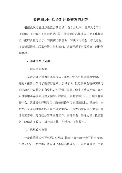 专题组织生活会对照检查发言材料.doc