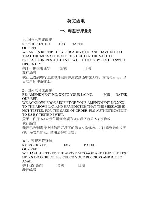 国际结算SWIFT报文模板.doc