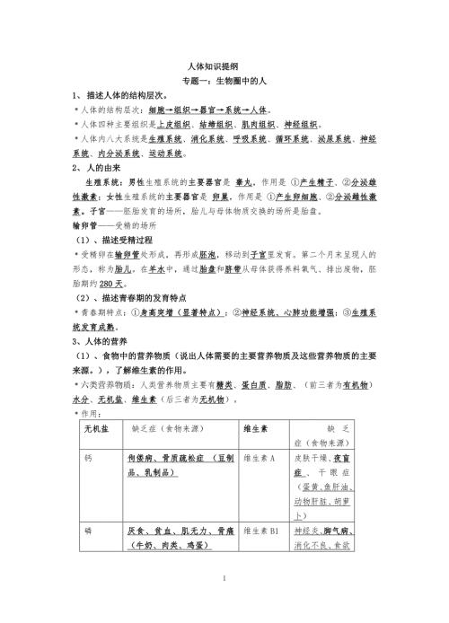 北师大版初中生物中考复习提纲最详细版本.doc