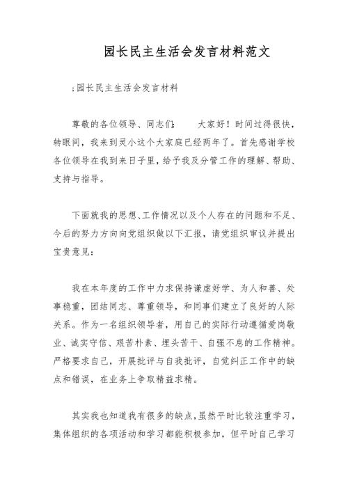 园长民主生活会发言材料范文.docx