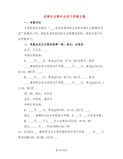 品牌专业群外出学习考察方案2篇.doc